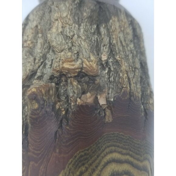 Hand Crafted Lathe Turned Mesquite Wood Vessel with Natural Bark Artist Signed - Picture 6 of 10